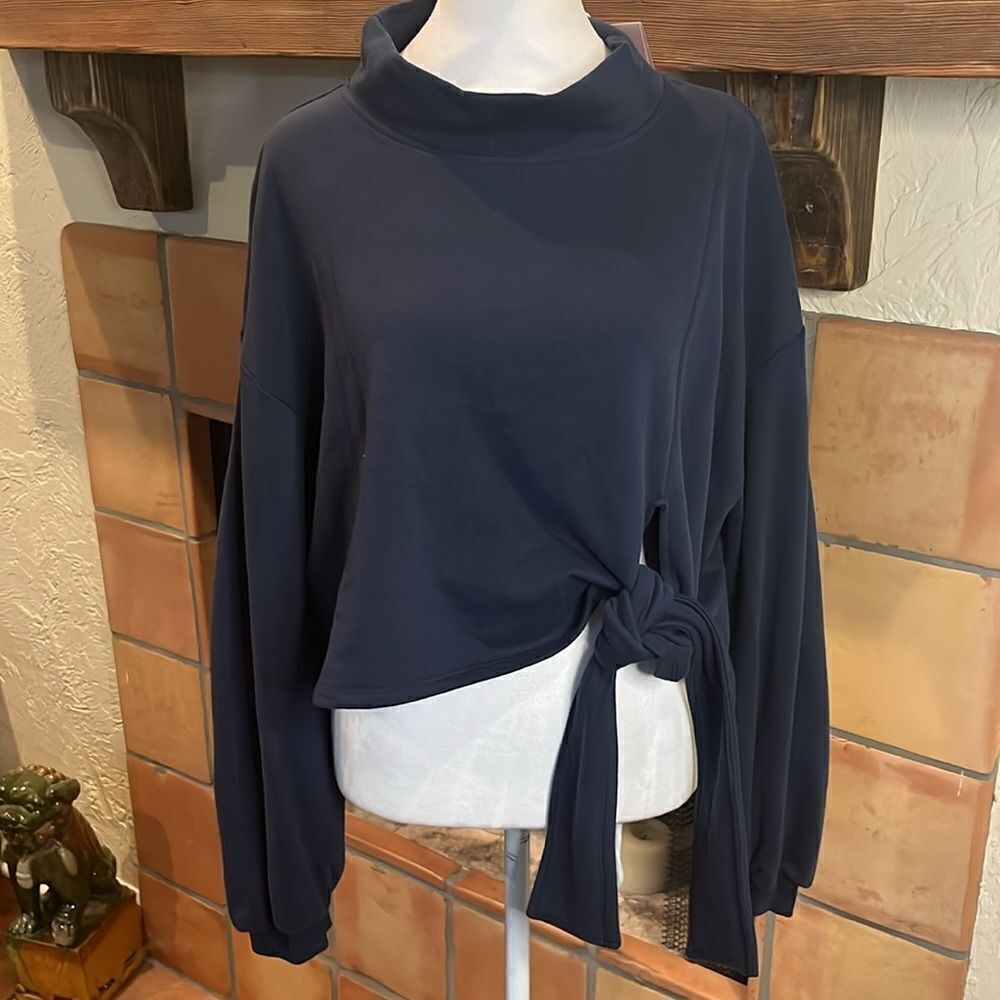 Nap Dark Blue Side Tie Long Sleeve Top, size MEDIUM